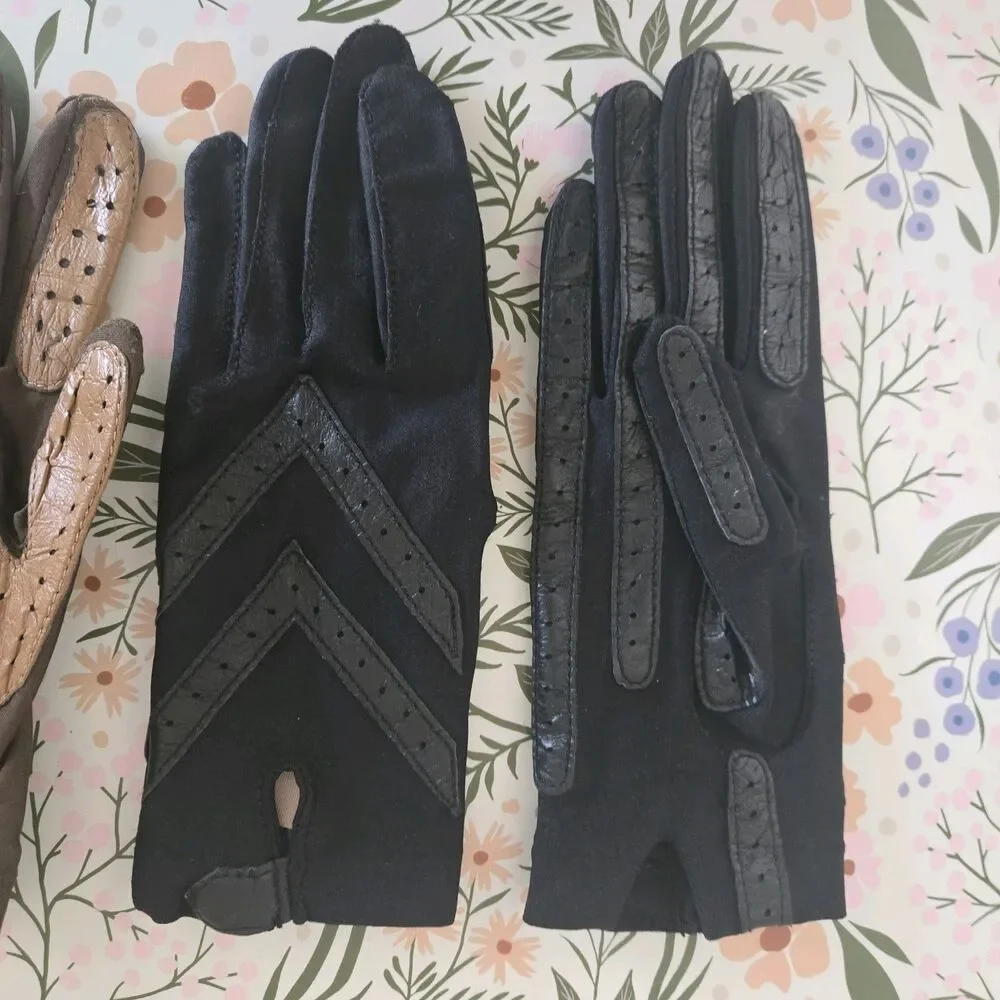 Vintage Isotoner Driving Gloves Brown Black New One Size Lot Of 2